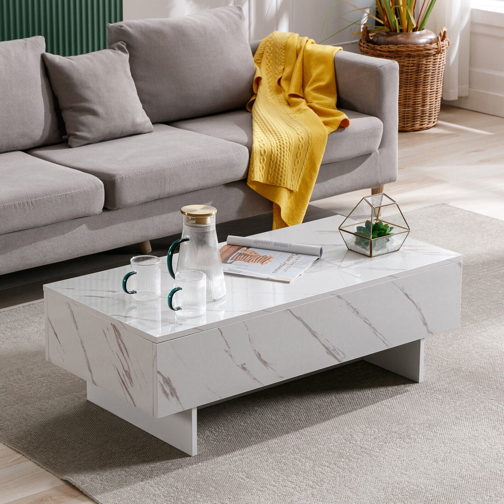 High Gloss White Marble Rectangle Coffee Table V9477