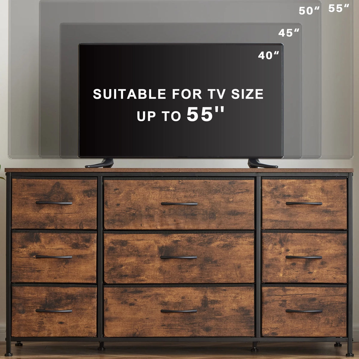 Black 9 Drawer Wide Dresser TV Stand O7157