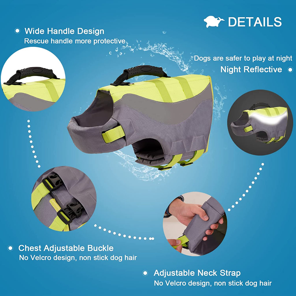 Green XL Dog Life Jacket with Rescue Handle X5376