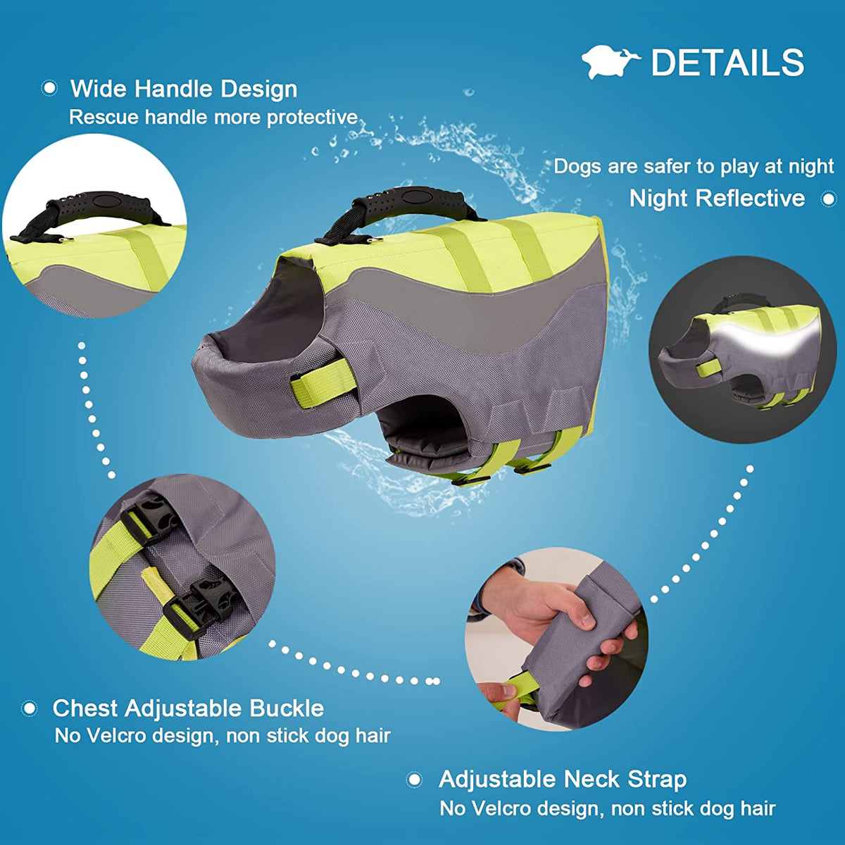 Green XL Dog Life Jacket with Rescue Handle X5376