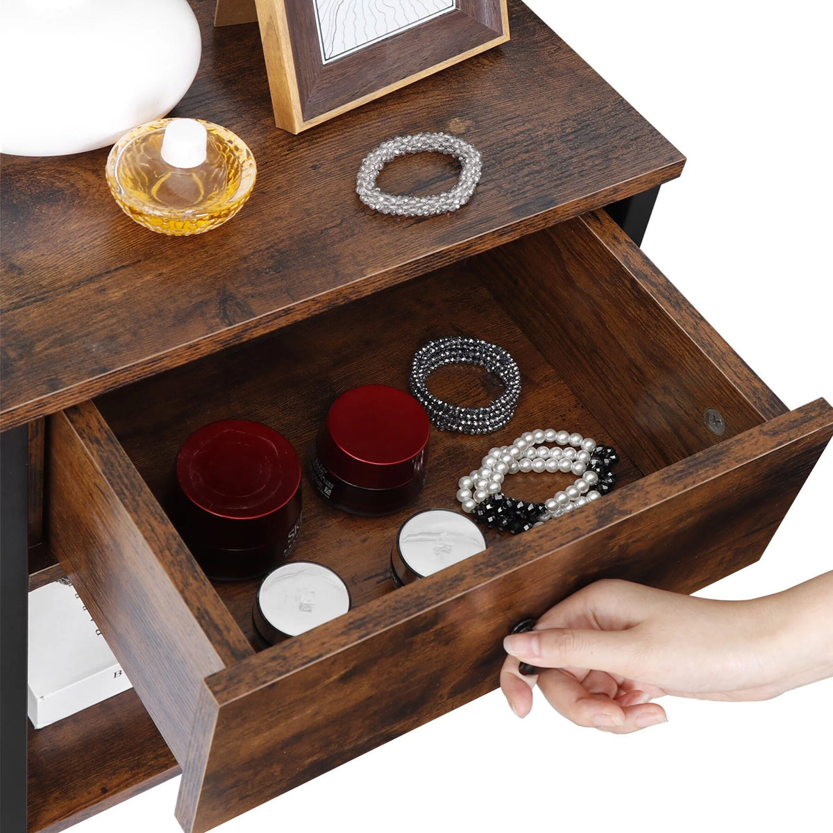 Brown Metal Frame End Table J9551
