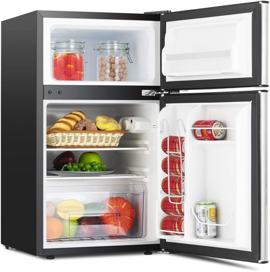 Compact 3.2 Cu.Ft Double Door Stainless Steel Refrigerator G339