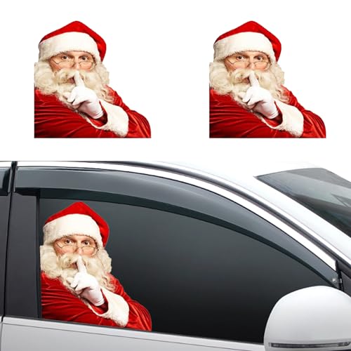2 PCS Santa Claus Car Window Stickers, 8.6In x 11.8In Waterproof PVC Single-Transparent Vehicle Decals Q9074