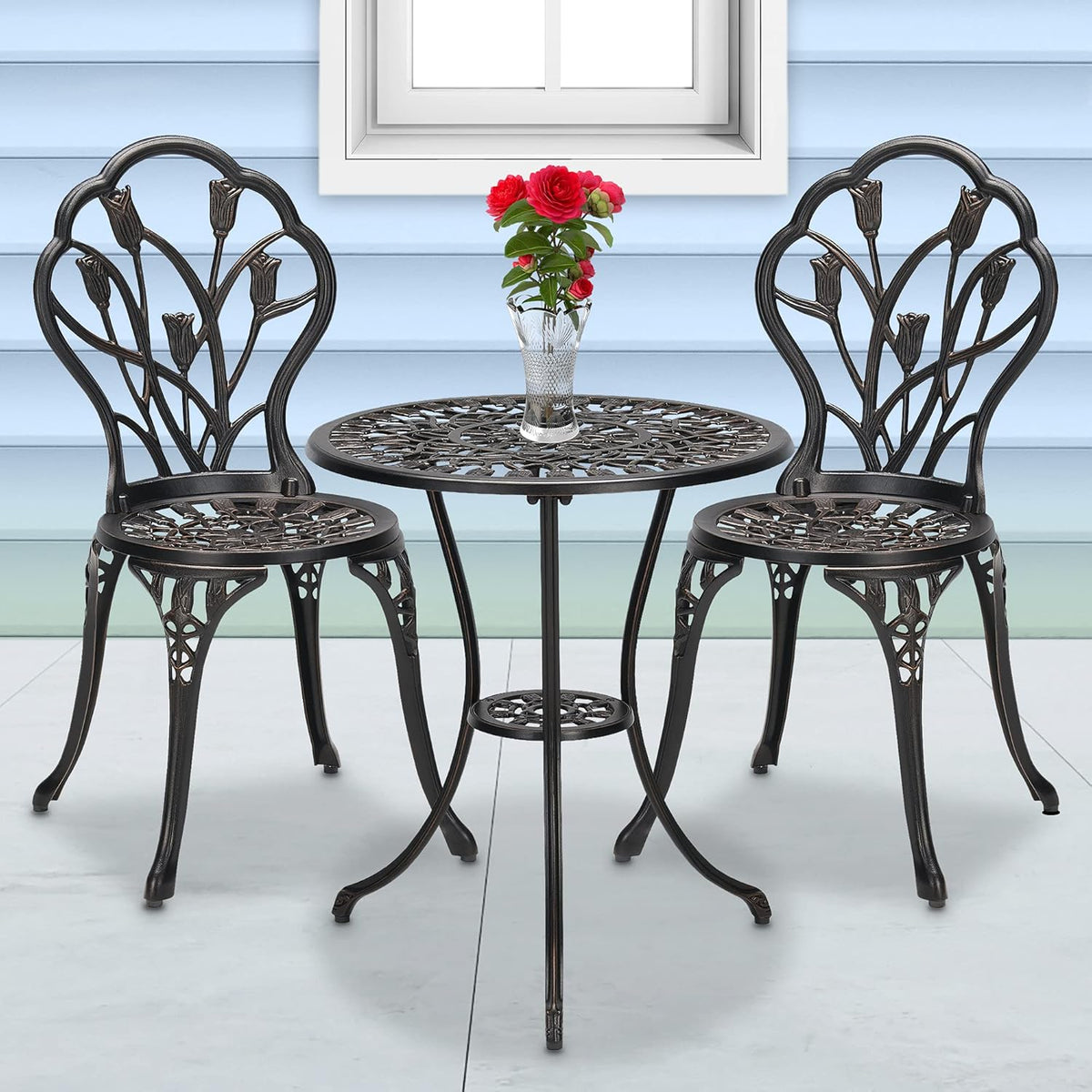 3-Piece Cast Aluminum Patio Bistro Set with Rust-Resistant Table and 2 Chairs K537045