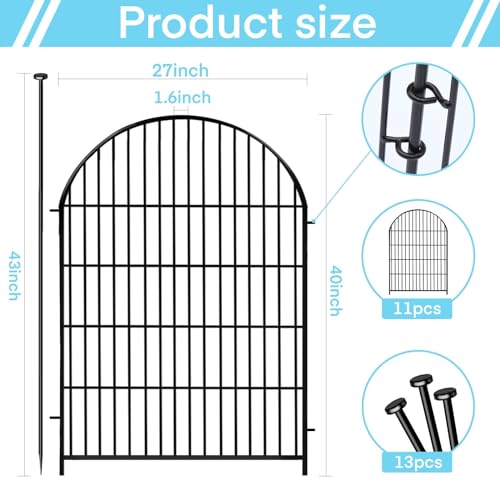 36 in x 17.5 Ft 8 Panels Arched Rustproof Metal Garden Fence O34096