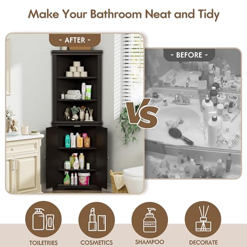 Corner Cabinet with 2 Barn Doors and 3 Shelves Freestanding Storage Cabinet (Espresso) A551202