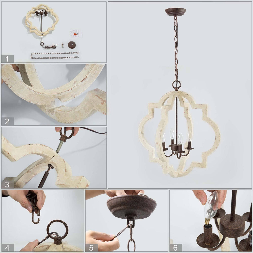4-Light Weathered White Lantern Candle Chandelier W448168