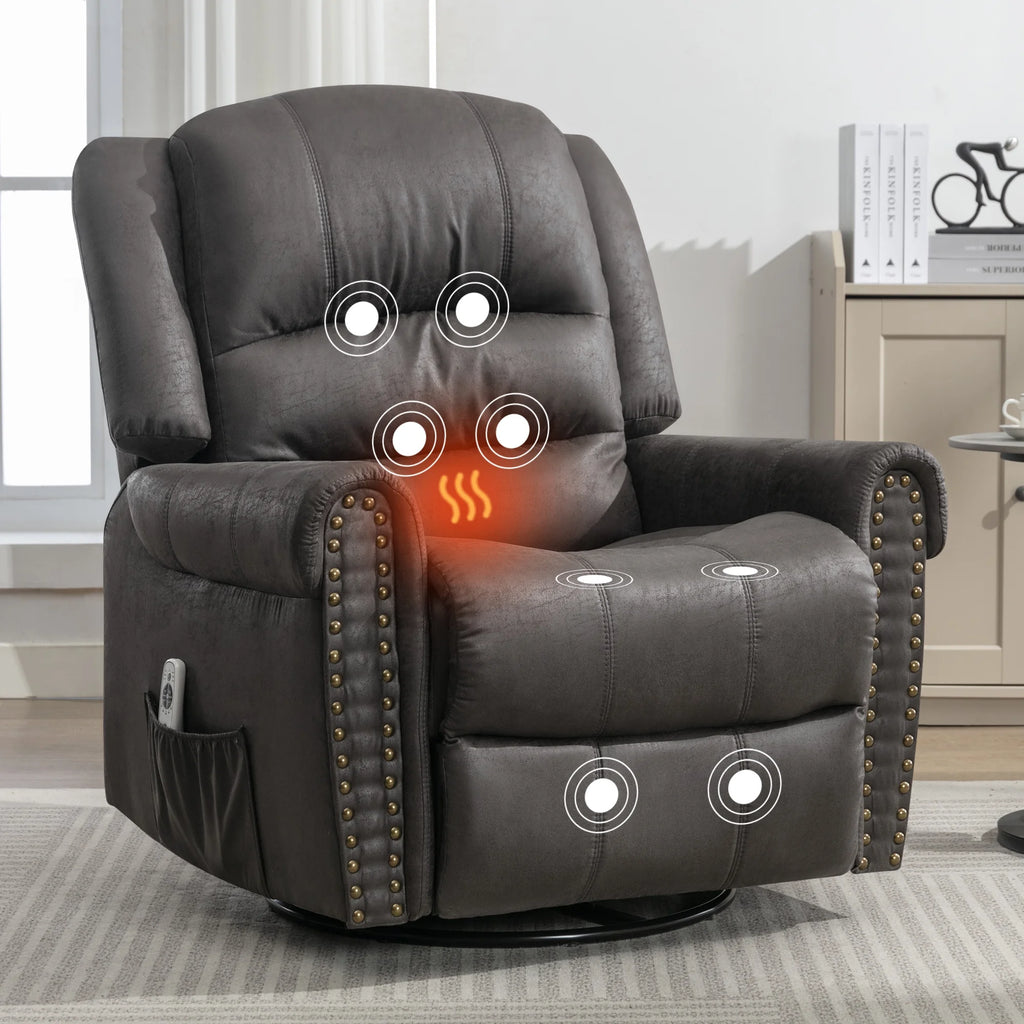 Gray PU Leather Swivel Recliner Chair with Massage and Heat O449
