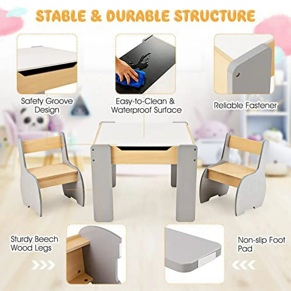 3 in 1 Kids Table and Chair Set Wood Activity Table with Removable Tabletop B112