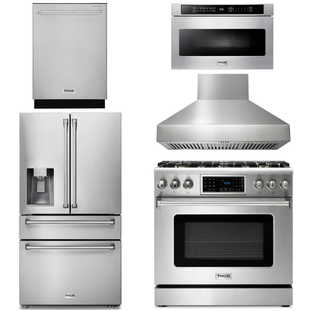 36 Gas Range, Range Hood, Microwave, Refrigerator, Dishwasher U198