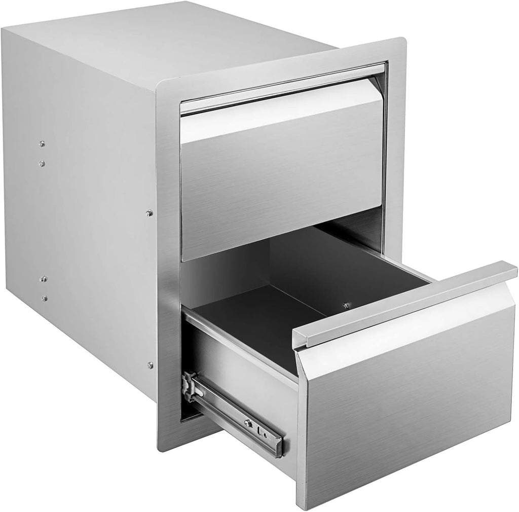 Stainless Steel Double Access BBQ Drawers Box Frame Style Flush Mount Outdoor Kitchen Storage Double Drawers I4193