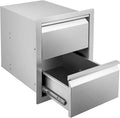 Stainless Steel Double Access BBQ Drawers Box Frame Style Flush Mount Outdoor Kitchen Storage Double Drawers I4193