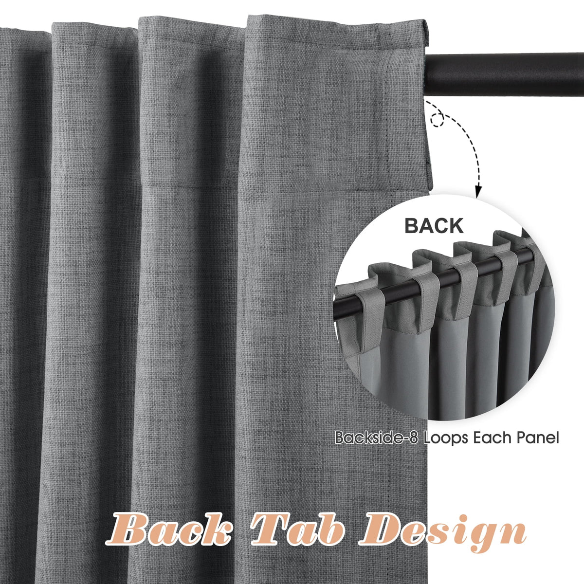 Blackout Curtains 2 Panels Set Linen Textured Dark Gray W50"x L72" A3993