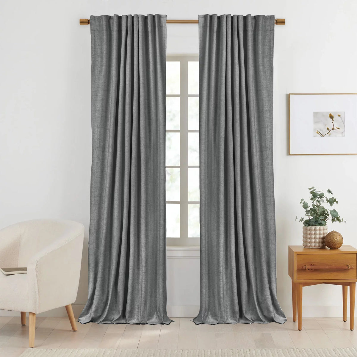 Blackout Curtains 2 Panels Set Linen Textured Dark Gray W50"x L72" A3993