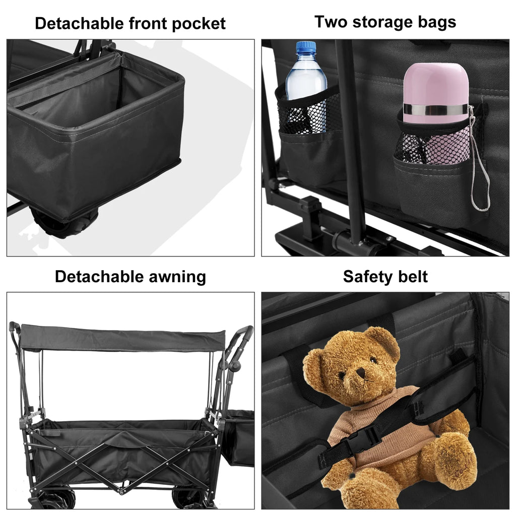 Collapsible Wagon Cart with Removable Canopy and All Terrain Wheels F7682