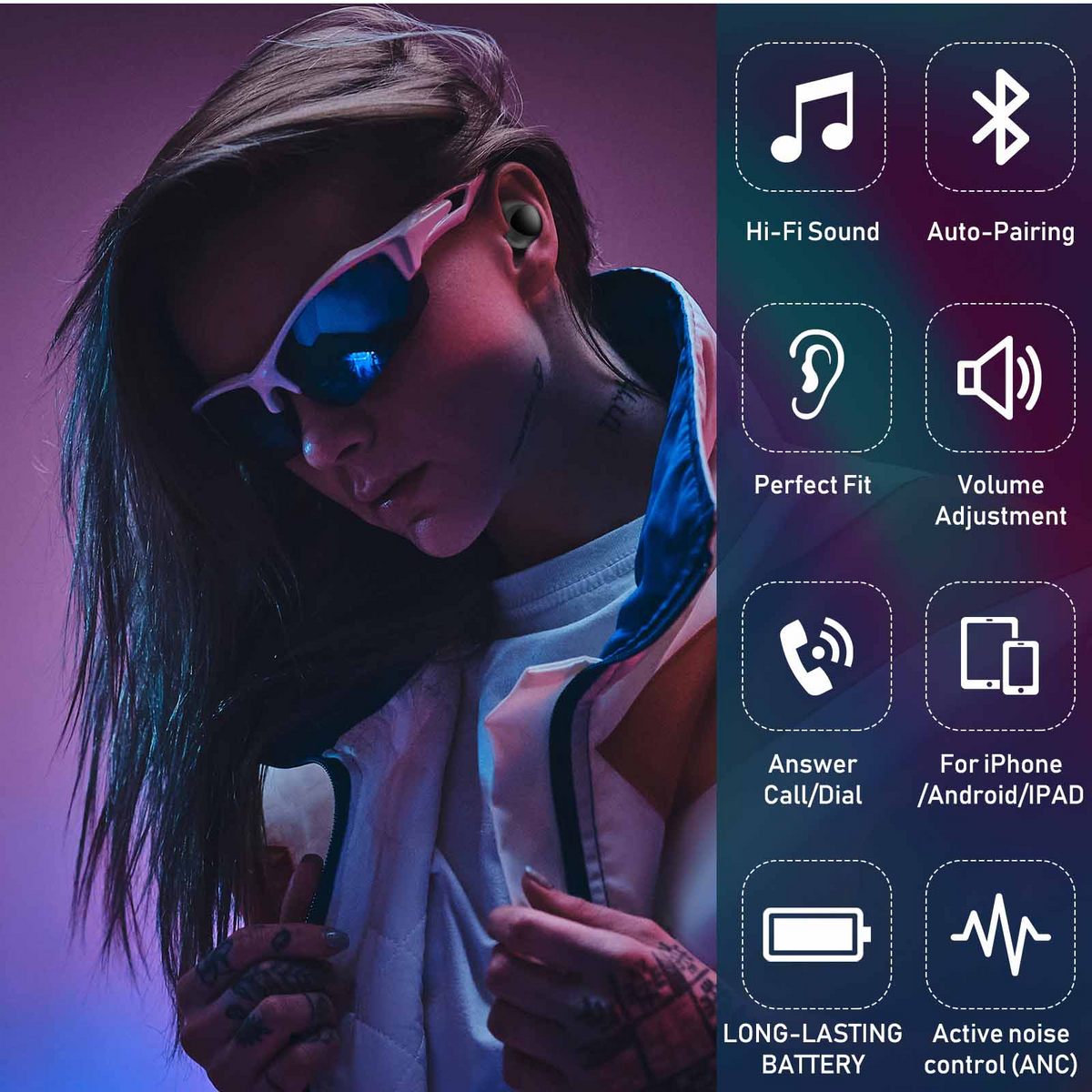 Black True Wireless Earbuds with Active Noise Cancelling V312031