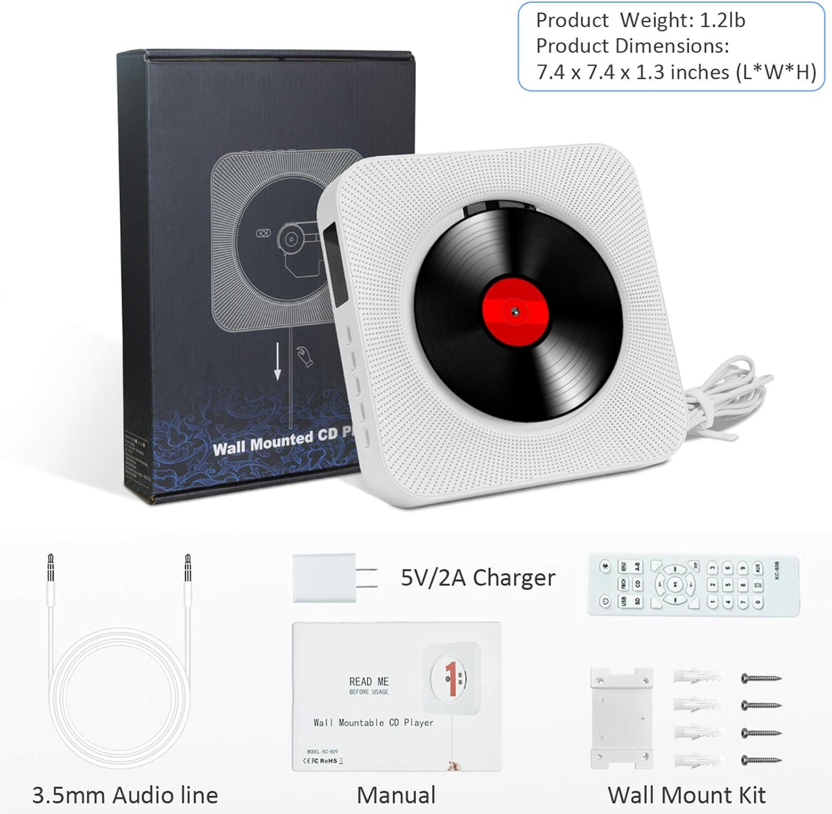 Wall Mounted CD Player with Bluetooth Speakers and FM Radio Z454076