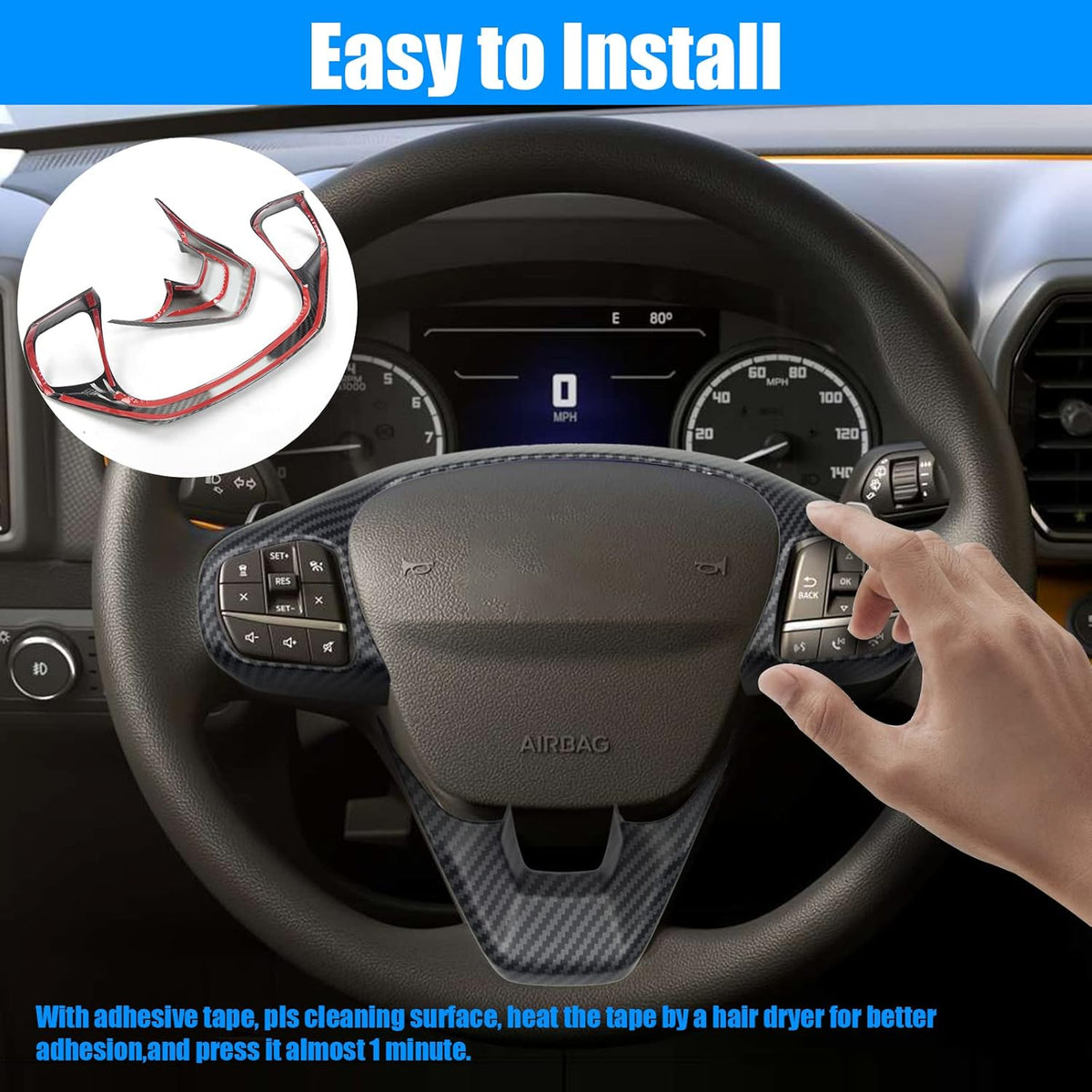 Steering Wheel Panel Cover Trim Kit Carbon Fiber Style K537320