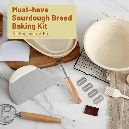 9.5 Inch Round & 10.5 Inch Oval Foldable Sourdough Bread Proofing Basket with Linen Liner Y804