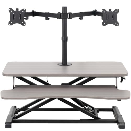 White 32 inch Height Adjustable Standing Desk Converter with Dual Monitor Stand B243