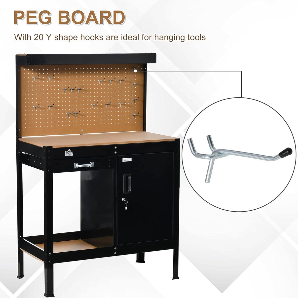 Multipurpose Workbench with Slide Drawer, Peg Board, Storage Cabinet G951733