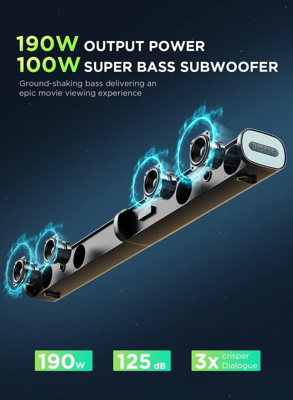190W 2.1CH Sound Bar with Subwoofer, Wall Mountable C358971
