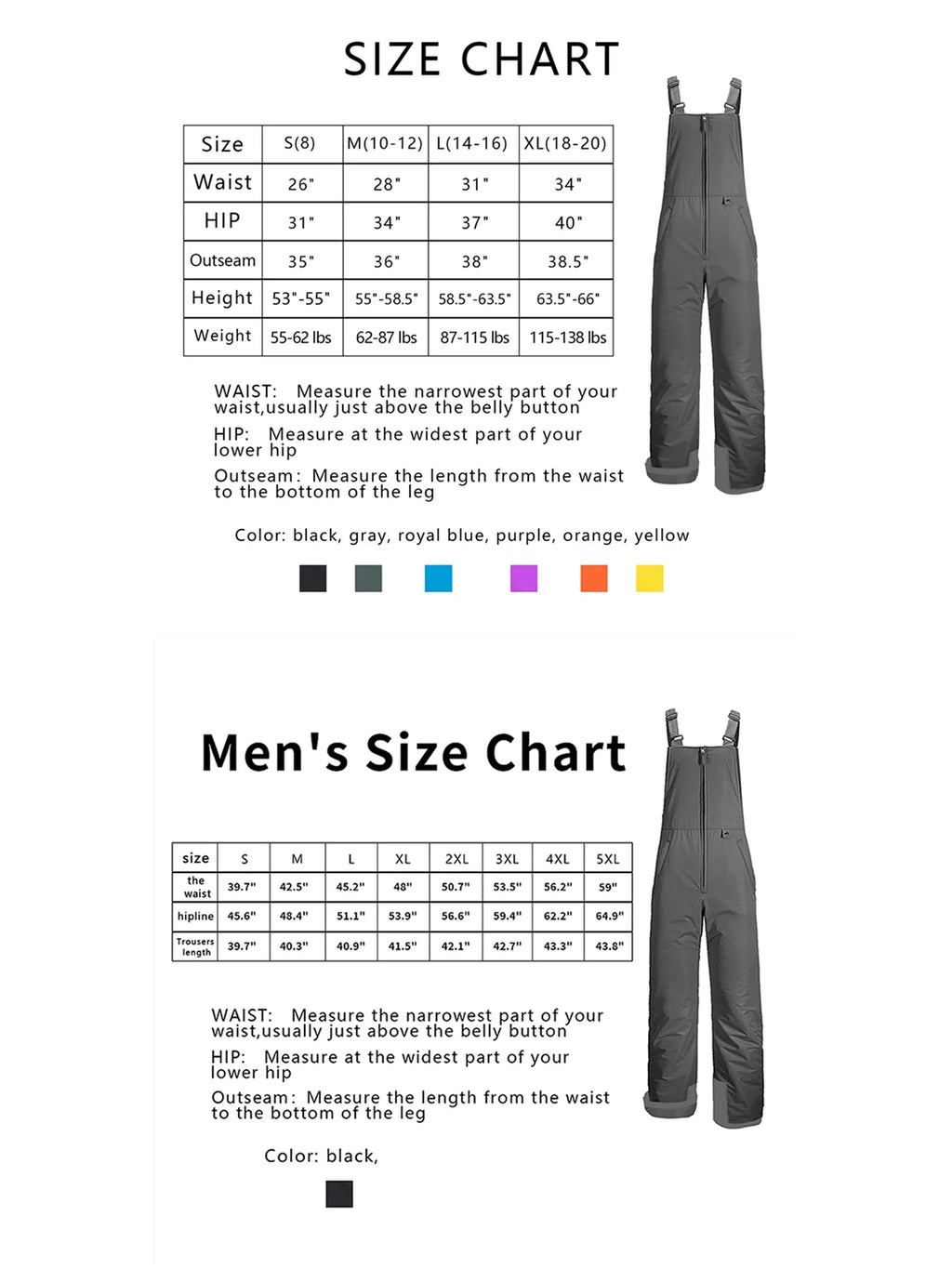 Kids Waterproof Snow Ski Bibs Overalls Long Insulated Ski Pants R19957