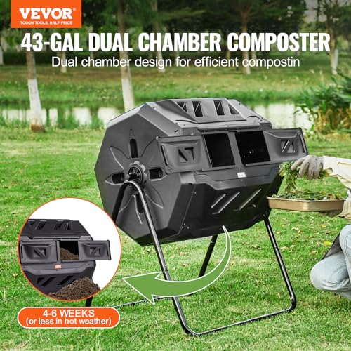 43-Gal Dual Chamber Composting Tumbler with Steel Frame Q659457