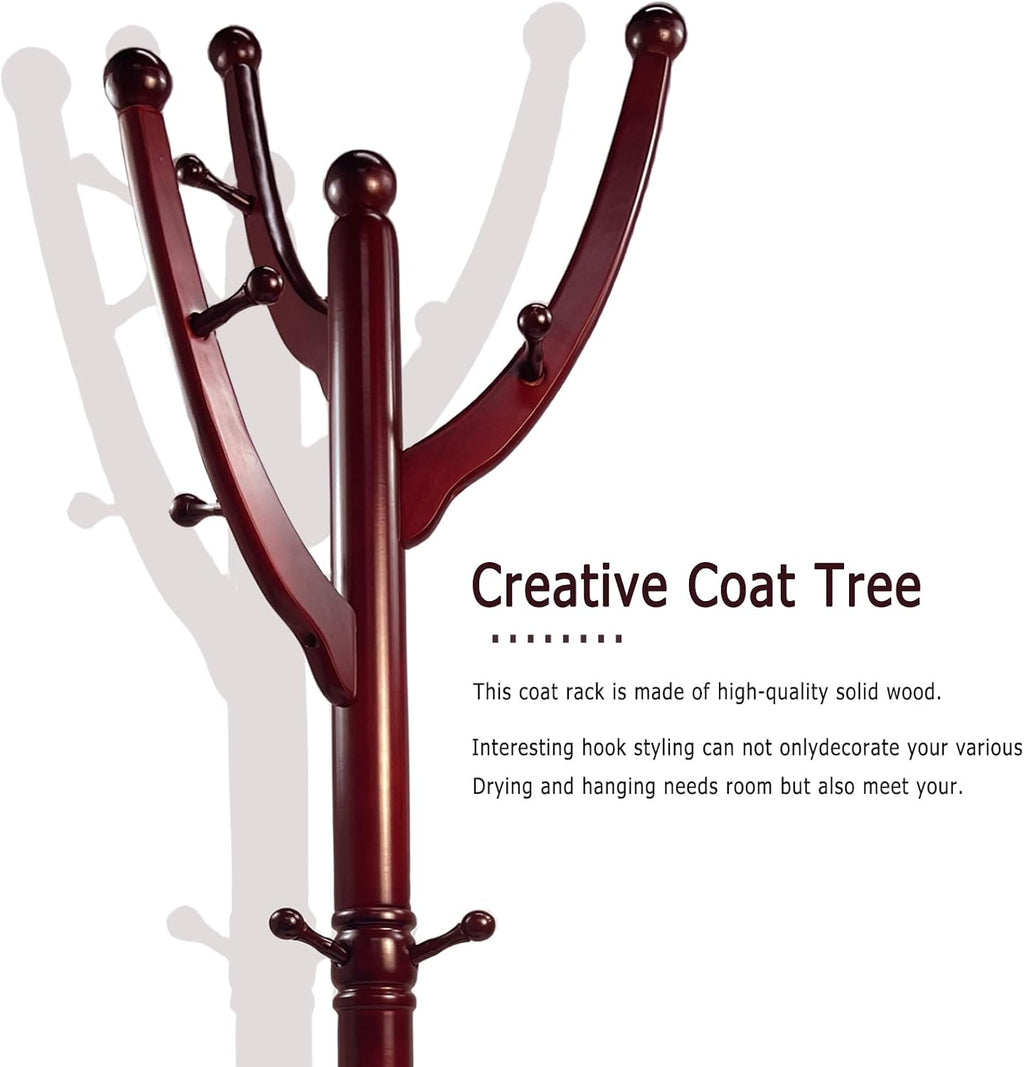 Freestanding Wood Coat Rack with 11 Hooks J93574