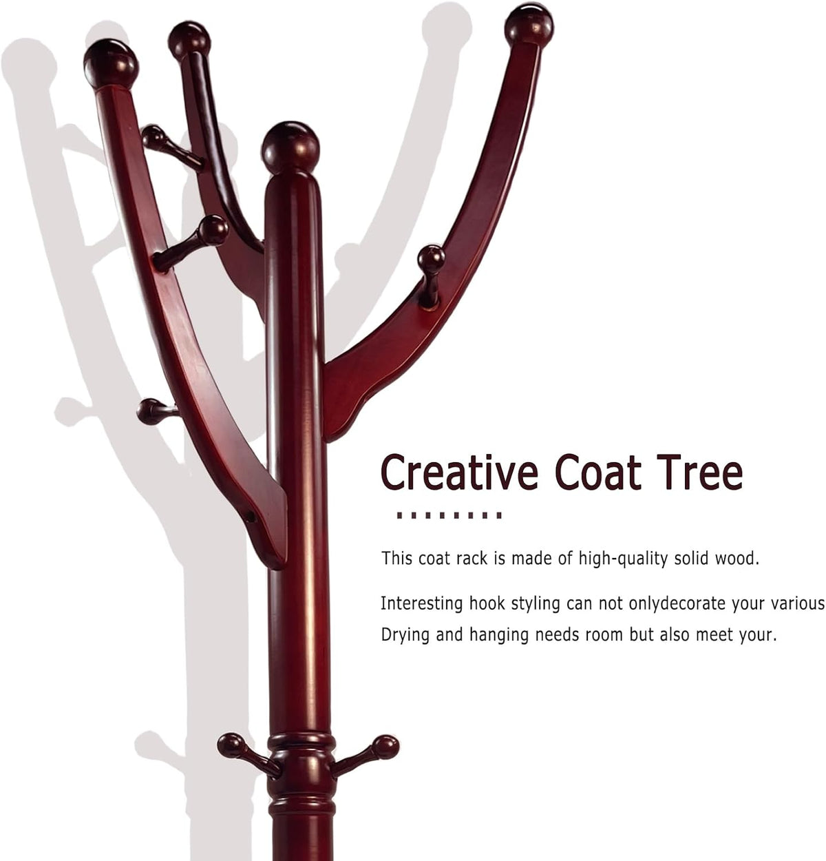 Freestanding Wood Coat Rack with 11 Hooks J93574