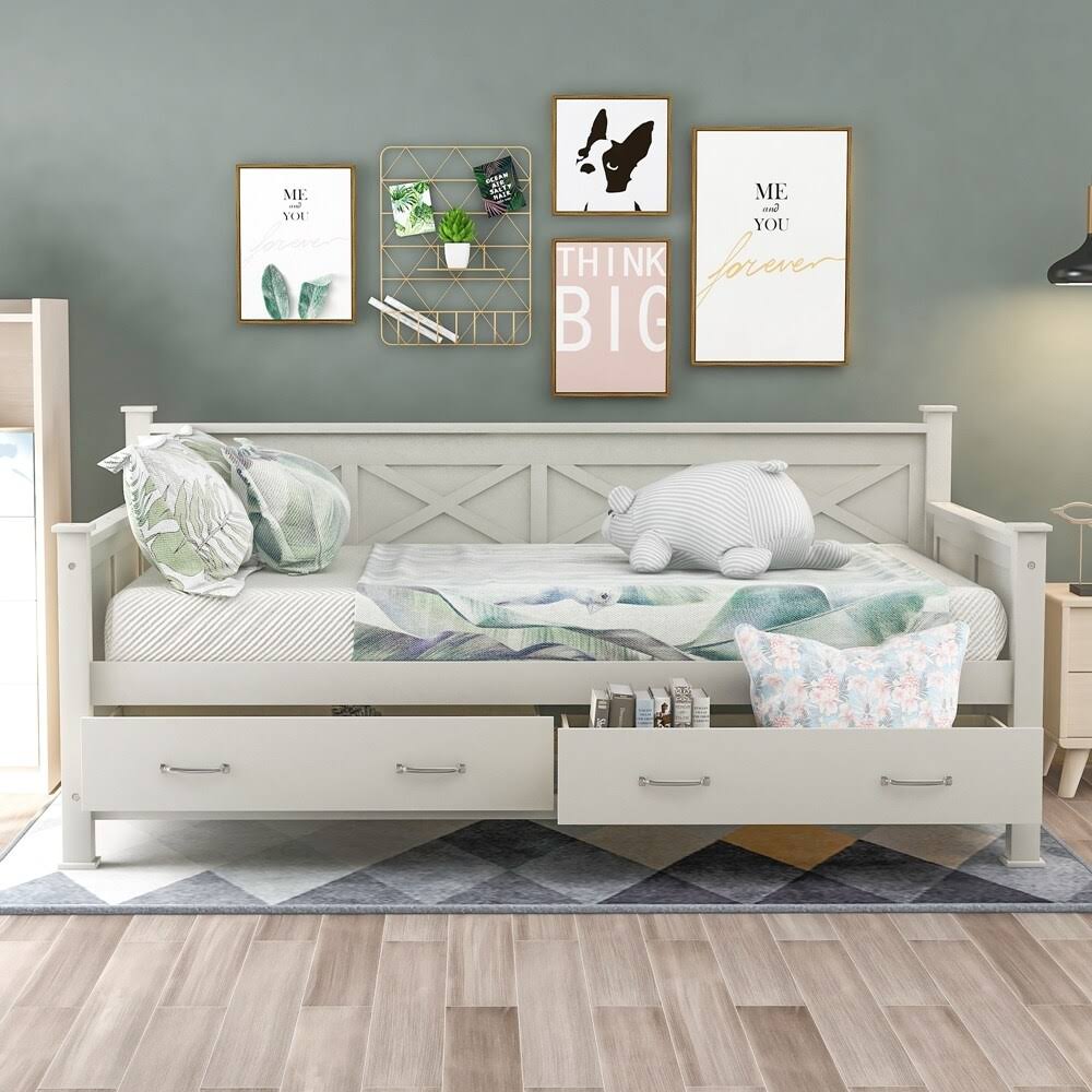 White Twin Size Daybed with 2 Drawers P142