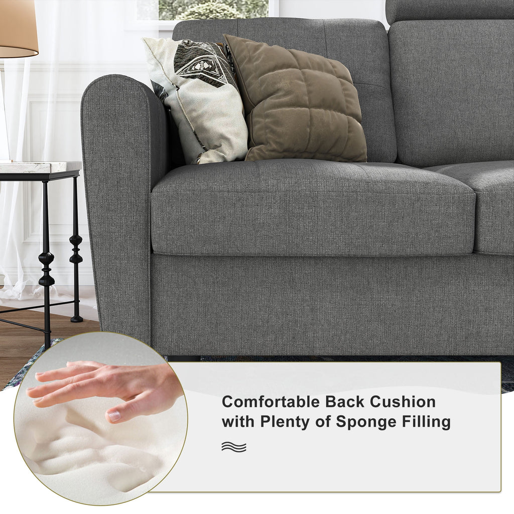 Grey Reversible Sectional Sofa with Cup Holders & Storage Console P259