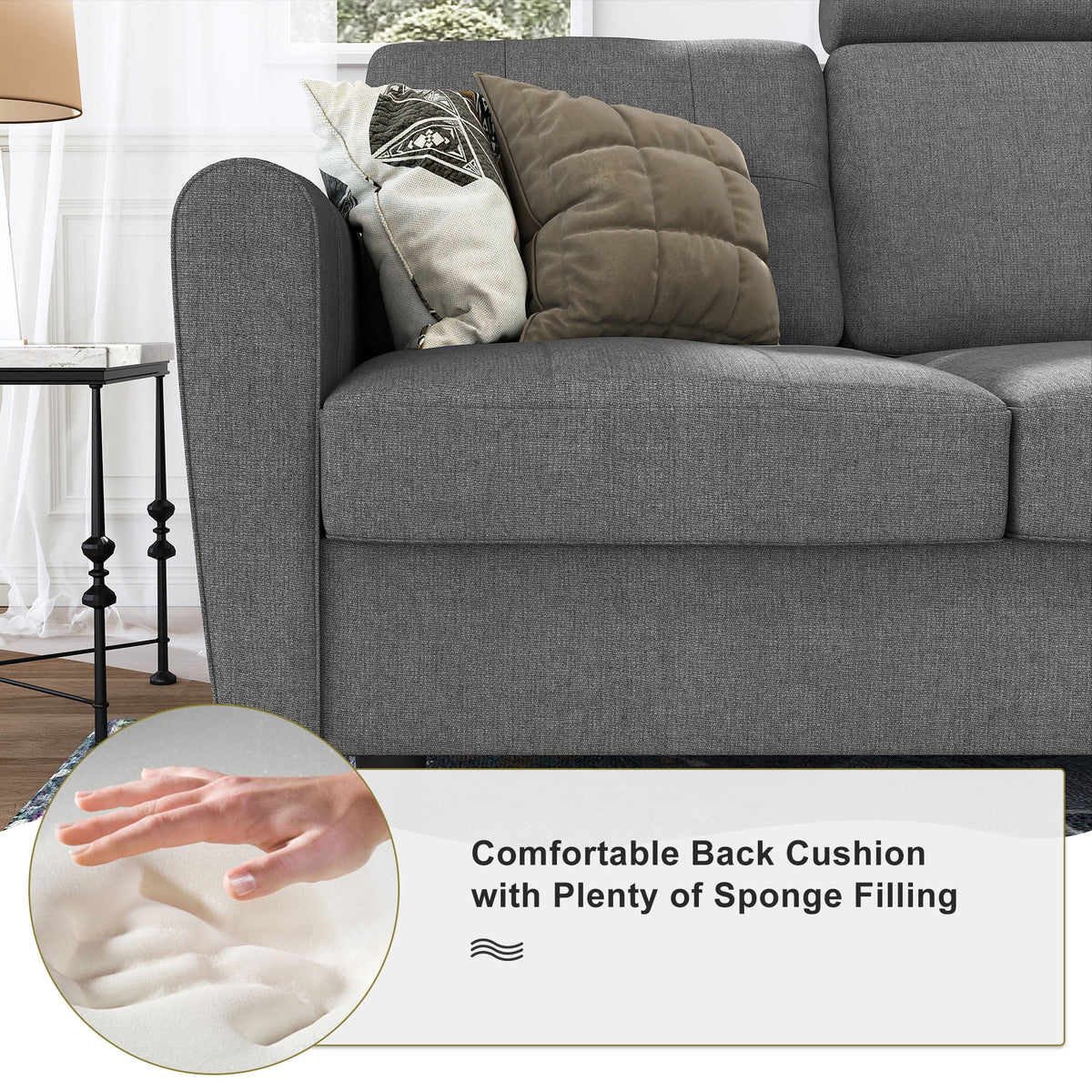 Grey Reversible Sectional Sofa with Cup Holders & Storage Console P259