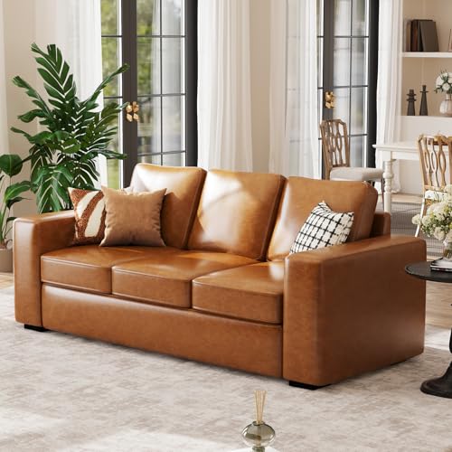 Brown Faux Leather 3 Seater Sofa Set of 2 I1518