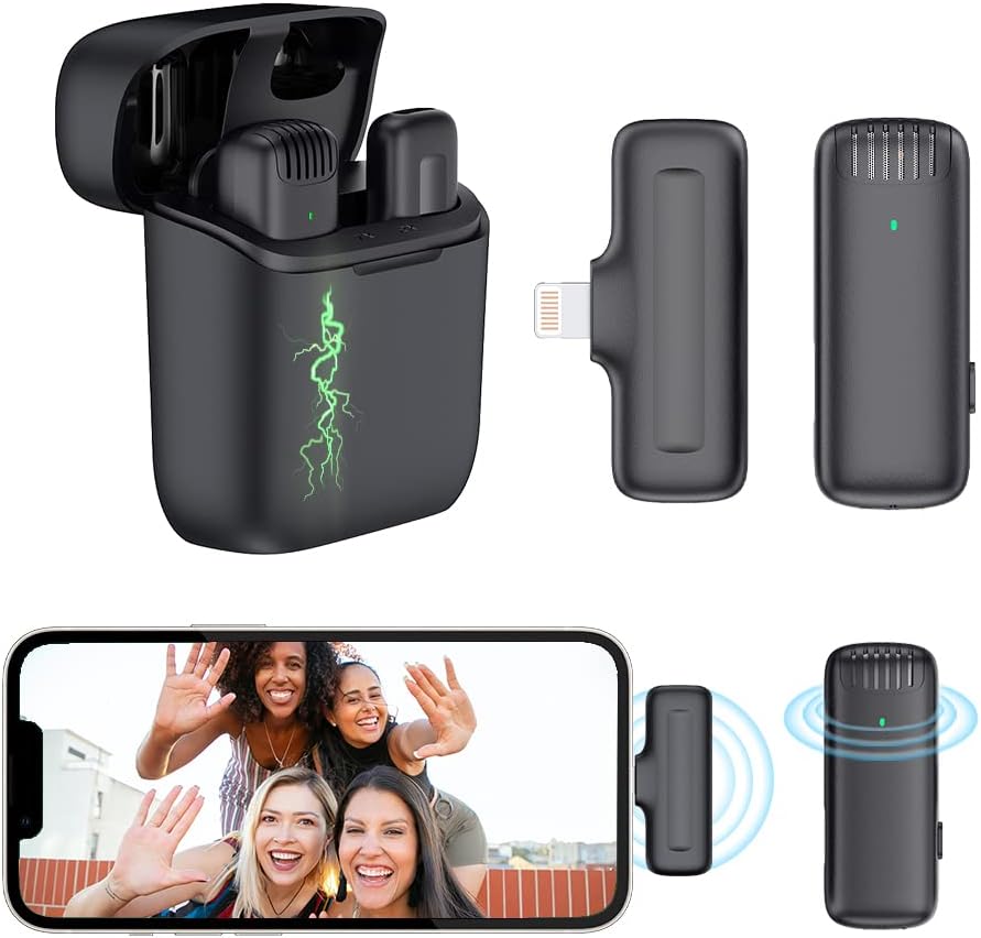 Wireless Lavalier Microphone with Charging Case, Black, Pack of 2 T139