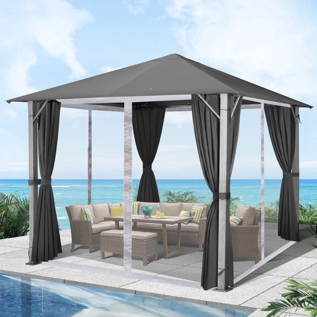 10×10FT Outdoor Patio Gazebo with Vented Polyester Roof, Powder-Coated Aluminum Frame J710
