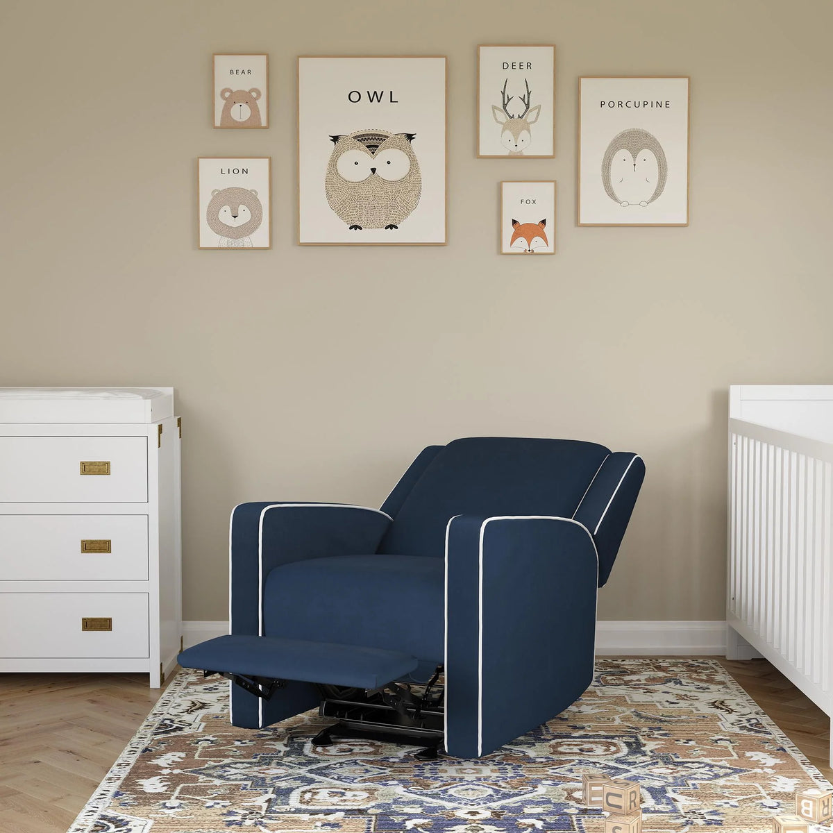 Beige Linen Nursery Rocker Recliner J159976