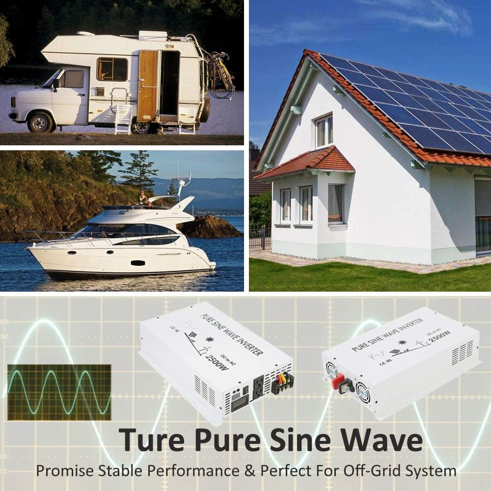 3500W Pure Sine Wave Power Inverter DC 48V to 110V 120V AC with Dual Outlets G519