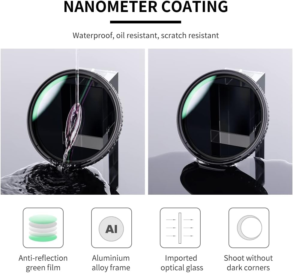 67mm Variable ND Filter ND32-ND512 (5-9 Stops) HD Neutral Density Lens Filter Pack of 2 P854