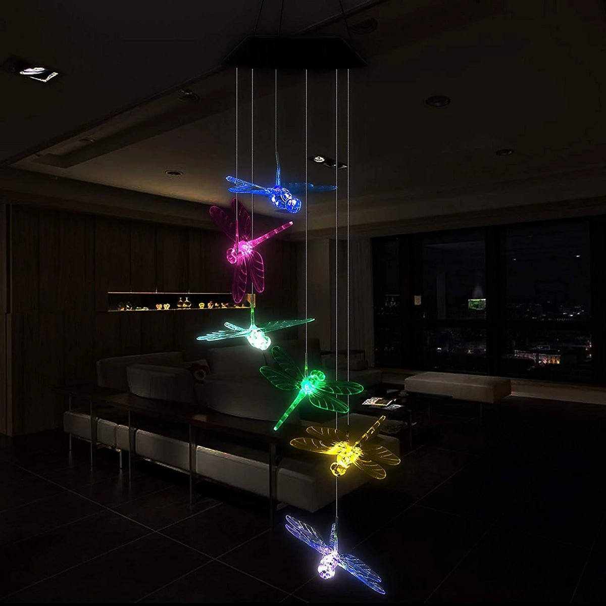 Color Changing Dragonfly Wind Chime Spiral Spinner Wind Mobile E1487