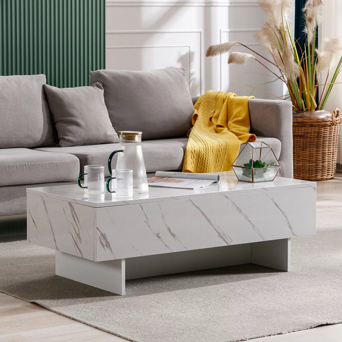 High Gloss White Marble Rectangle Coffee Table V9477
