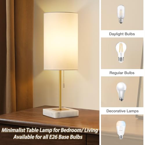 Desk Lamp & Table Lamp Set of 2, Marble Base, Fabric Shade, Gold I730100
