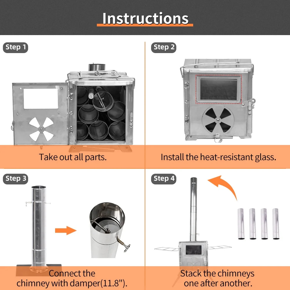 Portable Wood Burning Tent Stove 304 Stainless Steel J2769