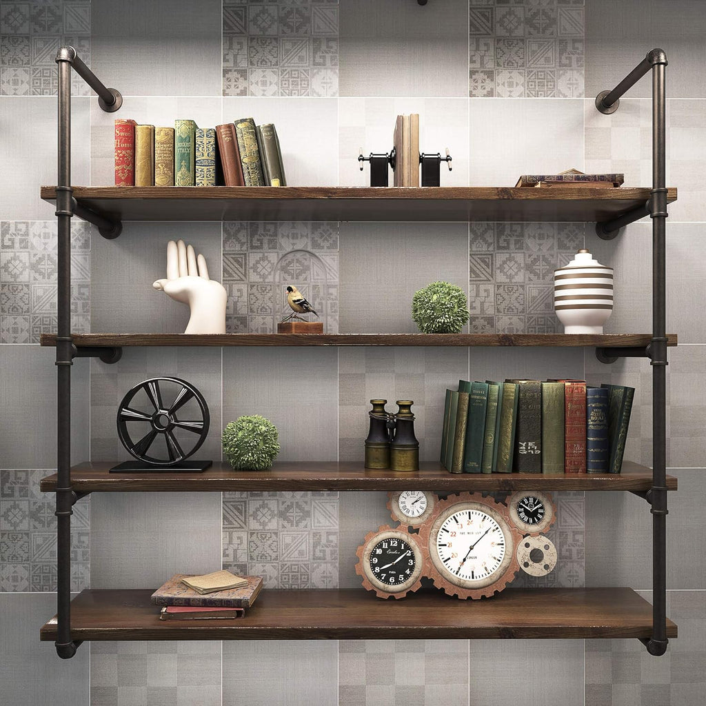 5 Tier Wall Mount Iron Pipe Shelf, 2 Pack 52 Inch Tall P379
