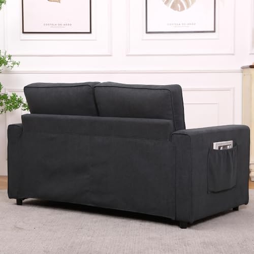 Dark Grey 3 in 1 Upholstered Convertible Futon Sofa Bed with Side Pockets T180