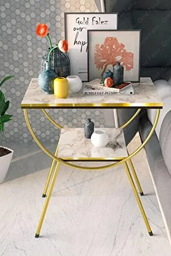 White Marble Nightstand with Gold Metal Legs Y897