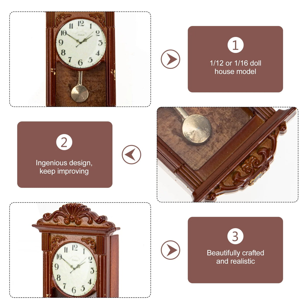 Miniature Metal Dollhouse Furniture Clock K3184