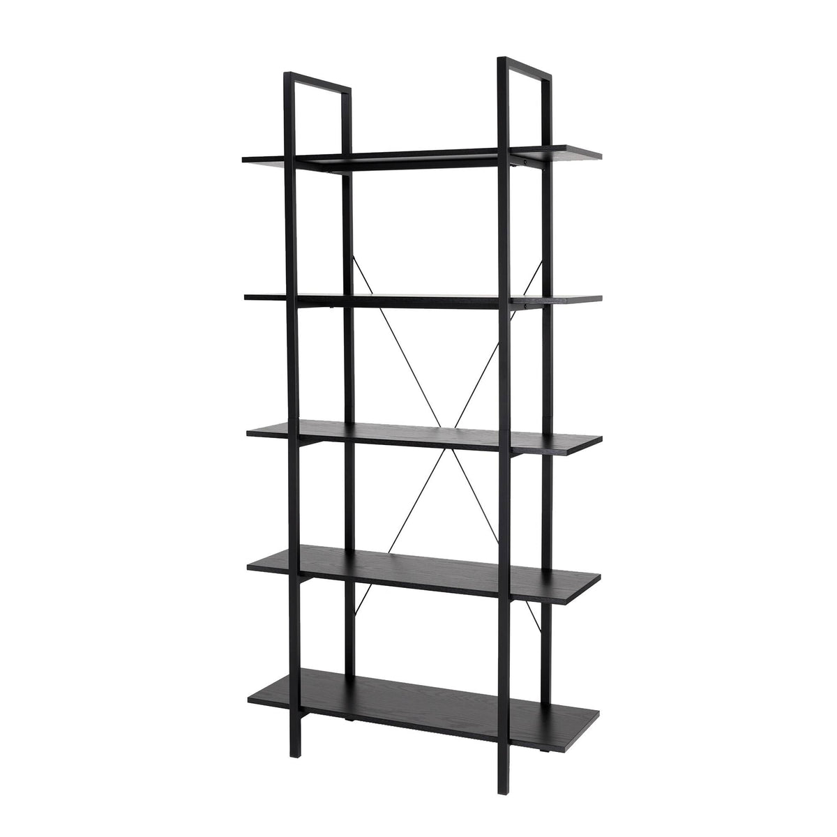 Black Wood/Metal 5-Tier Bookcases & Shelves Z171026