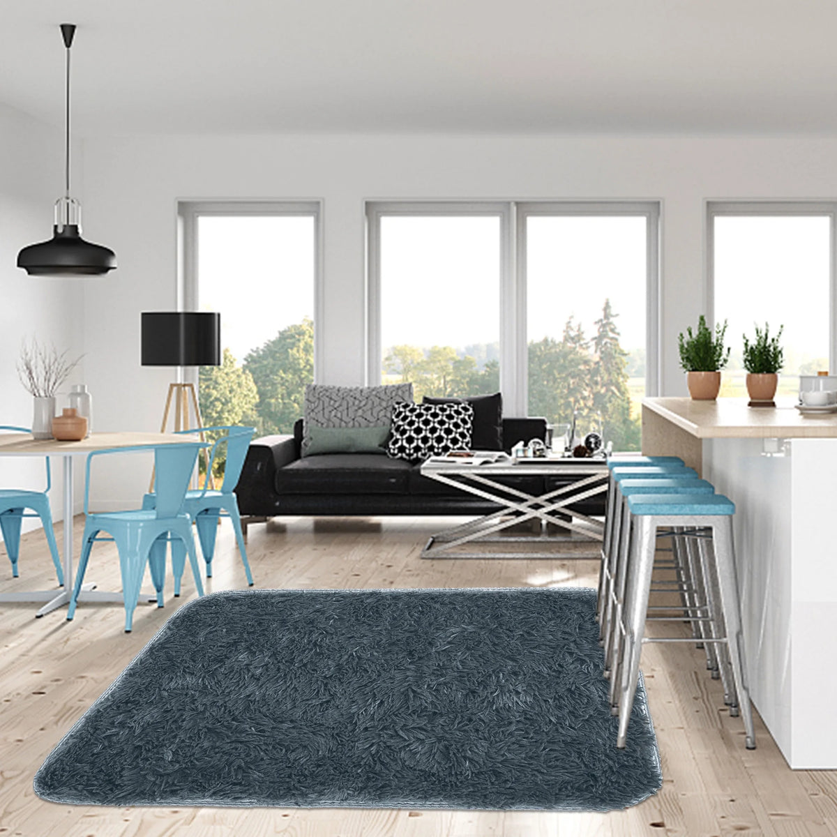 Black/Gray/Blue/Red Shaggy Area Rugs I864899