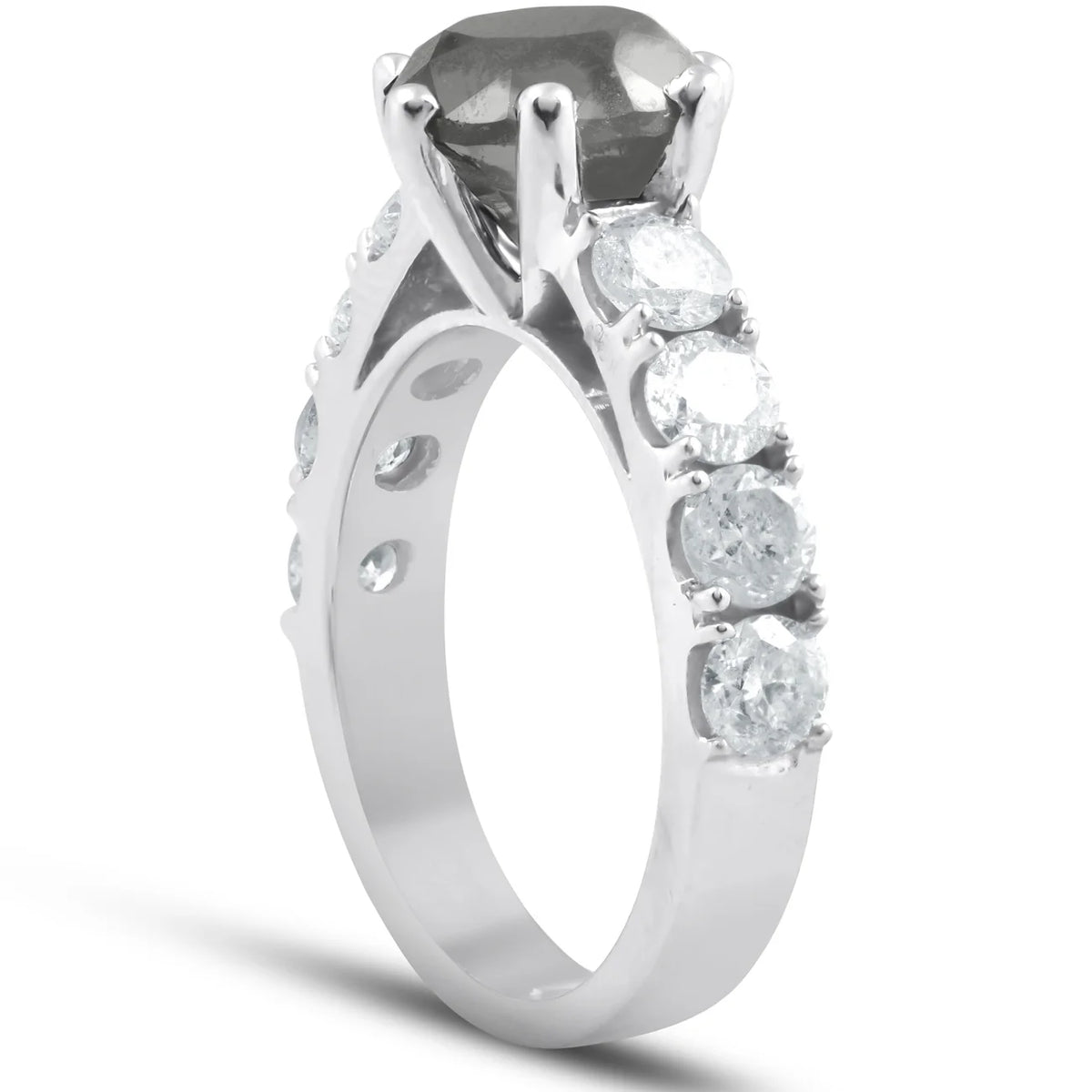 4 1/2 Carat Black & White Diamond Engagement Ring 14K White Gold L1999